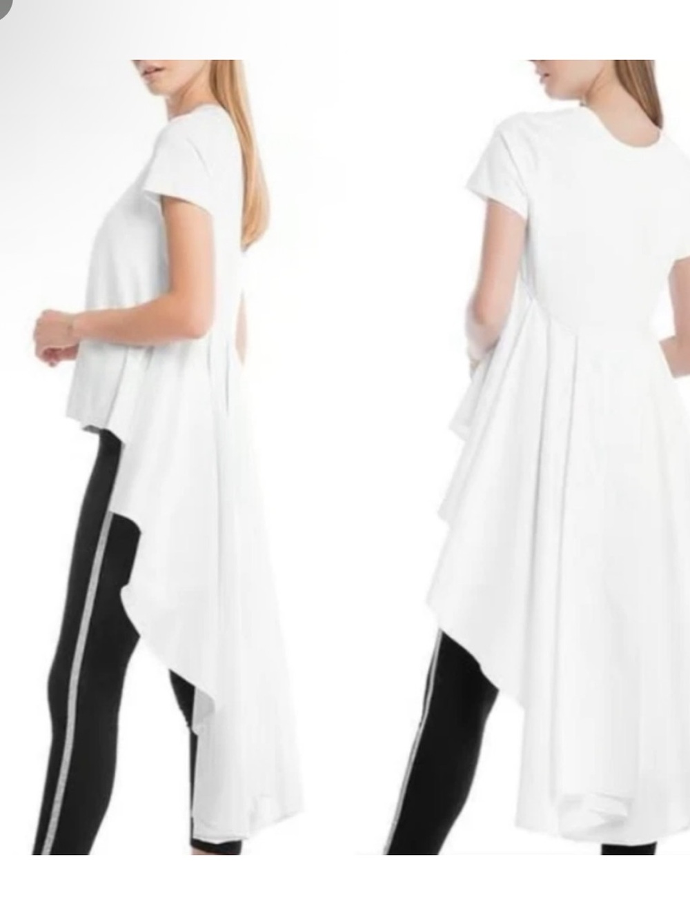 CQBYCQ White Short Sleeve High Low Asymmetrical Hem Train Tunic Shirt Small